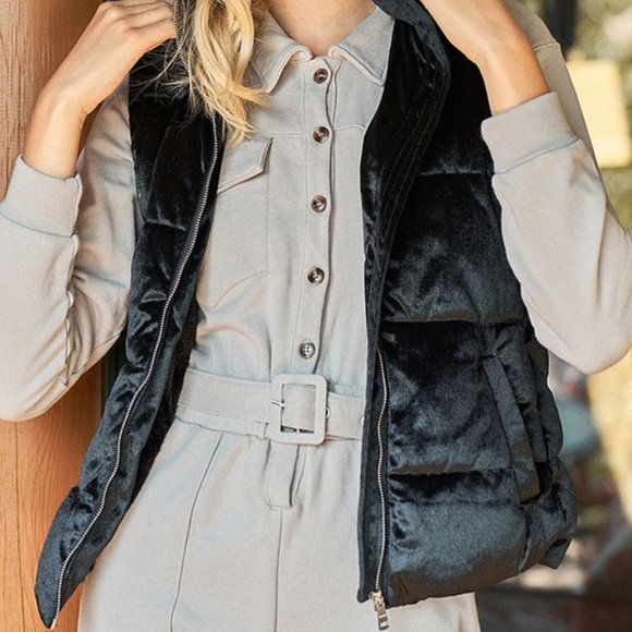 Velvet Hooded Bubble Vest (Multiple Colors) - Picture 6 of 11